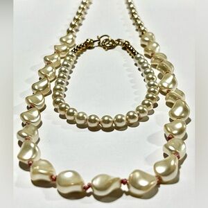 Handmade Swarovski Crystal Creamrose Pearl Necklace and Bracelet Set